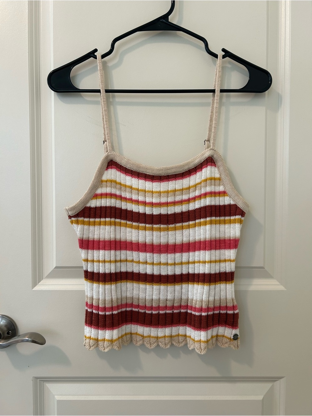 Roxy Cream Striped Ribbed Cami with Pink, Yellow & Brown Bands